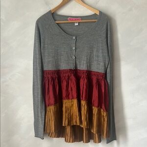 Manoush Merino and Silk sweater, colourblock tiered ruffle button size large